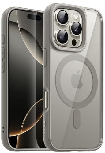 JETech Cover Magnetica per iPhone 16 Pro 6,3 Pollici Compatibile con MagSafe, Antiurto Paraurti Custodia, Solida Colore Opaco TPU Telaio, Anti-Graffio Retro Trasparente (Titanio Naturale)