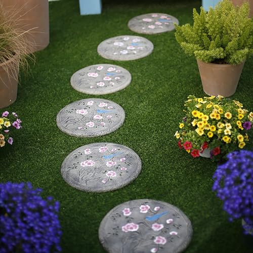 Marchepieds de jardin, marchepieds, Lot de 6 pierres de jardin en forme de pas for fleurs, for pelouse de grand-mère, kit de pierres rondes, cadeaux décoratifs de style chinois(Plum Blossom)