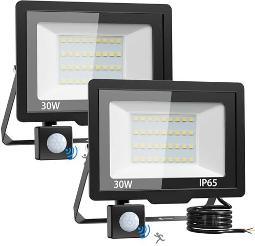 vighep Security Lights Outdoor Motion Sensor - 30W Ultra-Bright Pir Led Lights Outside Mains Powered - IP65 Waterproof Floodlights for Garden Garage Backyard Patio Forecourt Courtyards, 2Pack