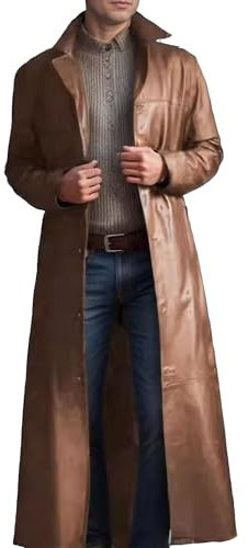 OULIWANGLUO Lange Lederjacke Herren Mantel Kunstleder Gothic Parka Vintage Windbreaker Slim Fit Winterjacke Ledermantel (Braun,5XL)