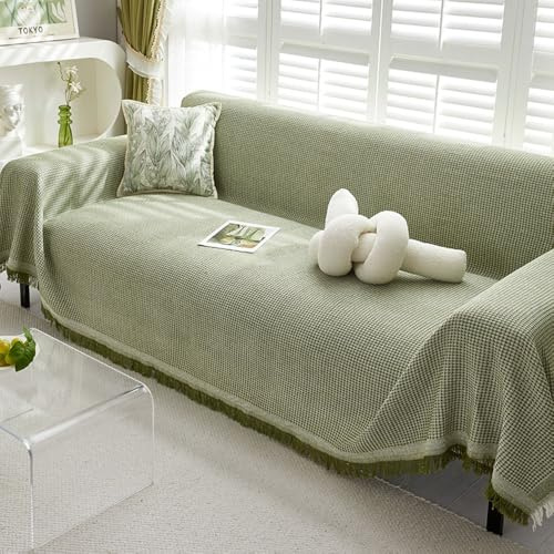 Highdi Sofa Throws Large, Nordic Style Extra Large Throws For Settees Versatile Woven Soft Throw Blanket with Tassels for Settees Couch Armchair Sofa Bed (180x230cm,Sage Green)