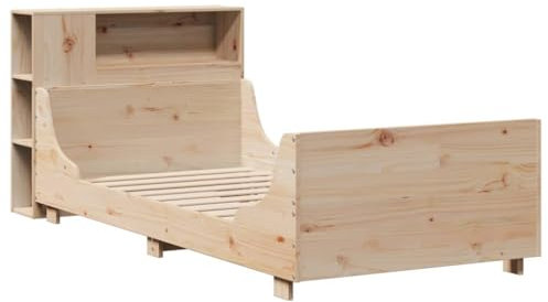 vidaXL Massivholzbett, Holzbett mit Kopfteil Lattenrost, Einzelbett für Schlafzimmer, Bett Bettgestell, 75x190cm Massivholz Kiefer