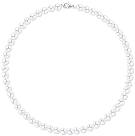 RWQIAN Perlenkette Herren Damen 6mm/8mm Perlen Kette Weiße Faux Perlenkette Choker Halskette Perlen Schmuck 40/45/50/55/60cm