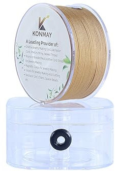 KONMAY Cordon en nylon satiné tressé avec étui pour bracelets, fabrication de bijoux, perlage, nœuds chinois, kumihimo, macramé 0,8 mm, doré vieilli
