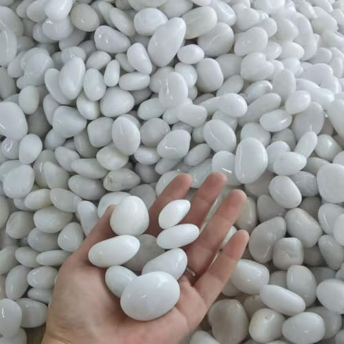 Pebbles Polished Gravel Natural River Rocks Ornamental Pebbles Garden Landscaping Stones Small Decorative Rocks for Fountain Aquarium Plants Vases Landscaping (White, 1 LB)