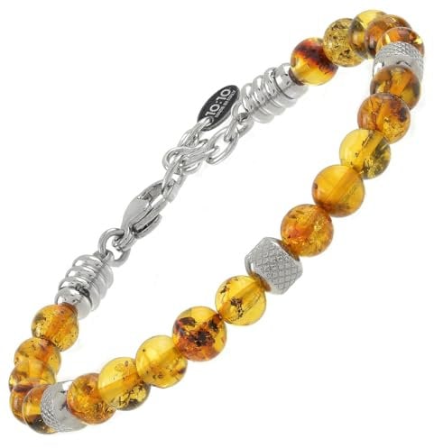 10:10 Armband für Damen und Herren, Natursteine, Bernstein, 6 mm, Edelstahl, verstellbare Größe, hergestellt in Italien, Regolabile, Edelstahl, Bernstein