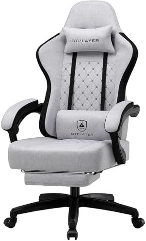 GTPLAYER Chaise de Gaming, Chaise de Bureau avec Coussin à Ressorts ensachés, accoudoirs et Repose-Pieds articulés, Chaise d'ordinateur Ergonomique à Dossier Haut avec Support Lombaire FG