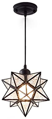 ITETONE E27 Pendant Lights Nordic Moravian Star Pendant Lamp With PVC Lampshade Ceiling Hanging Chandelier Shade For Corridor Aisle Staircase Entrance（color：Gold/Black）