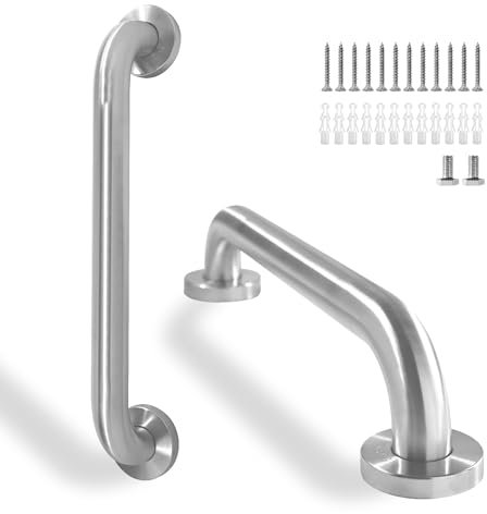 Rackickyer Shower Grab Bar, 2 Pack 16 Inch Brushed Nickel Bathroom Safety Bar, 1.25 Diameter 304 Stainless Steel Grab Bars for Bathtubs and Showers, Handicap Shower Grab Bar for Seniors Elderly