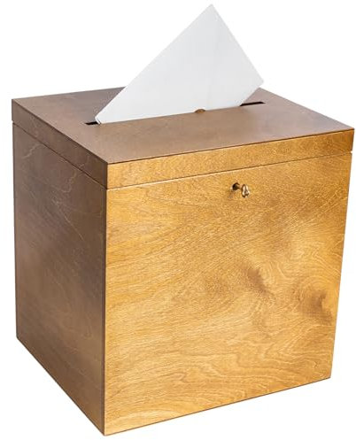 Creative Deco Scatola Noce Chiaro Porta Buste in Legno per Matrimonio | 29 x 25 x 30 cm | Salvadanaio non Apribile con Coperchio, Serratura e Chiave | Scatola Regalo, Porta Carte | Cassetta Decoupage
