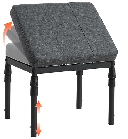 TIOPGHAD Verstellbare Fußstütze Fußhocker Ottoman Sitzhocker, Carbongrau | 4 Höhenstufen, 60 Grad Neigung, 28 Positionen, 6 cm Schaumstoffpolster, Metallbasis, für Schreibtisch, Sofa, Bett, Büro