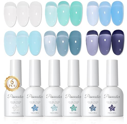 PEACECOLOR Gel Nail Polish Set 6 Colours Blue Jelly Gel Polish Set 10ML Soak Off Nail Art Set DIY Manicure Salon and Home