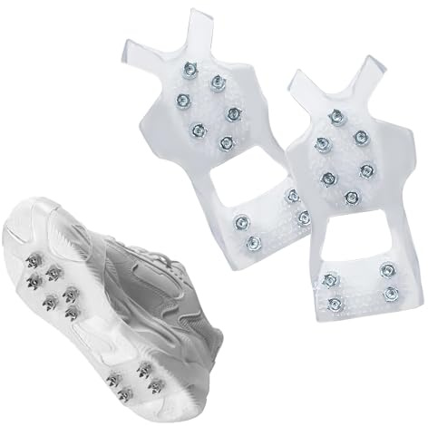 CHENNAN 1 par Clavos de Seguridad de 10 Dientes para Botas de Nieve, Crampones de Invierno para Mayor Seguridad, Cubierta para Clavos para Zapatos para Pesca, Senderismo, Camping, Caminata (L)