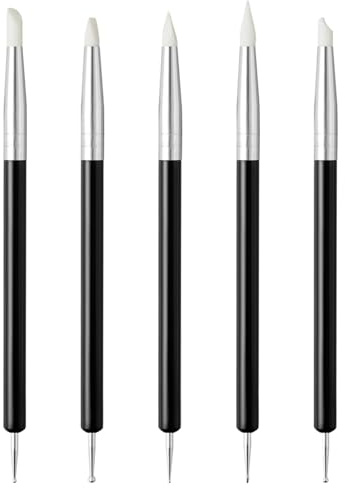 Set di 5 penne per nail art, in silicone, con pennello e pennello, per gel acrilico, resina, modellazione, disegno e nail art