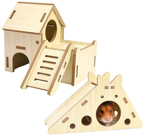 Mafagwre Hamsterhäuser und Verstecke, Hamsterhaus aus Holz, Hamster Haus mit Plattform und Wippe für Hamster, Rennmäuse, Mäuse oder ähnlich große Haustiere