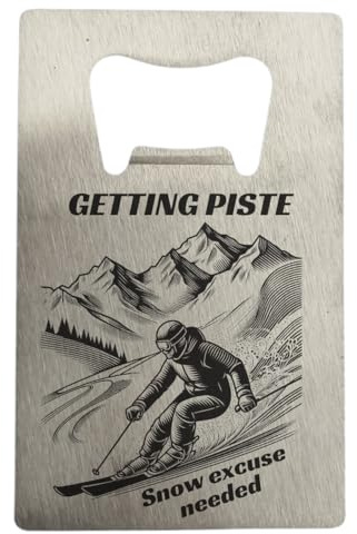 Personalised Ski Gift Bottle Opener – Custom Engraved Getting Piste Credit Card Wallet Opener, Stainless Steel, Add Your Own Text