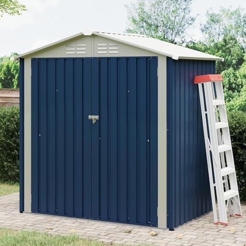 GarveeMore Metall Gerätehaus, Gartenschrank Wasserdicht Für Outdoor Terrasse, Gartenhaus, Garten Geräteschuppen Für Fahrräder,Werkzeuge & Rasenmäher, 183x122x183cm