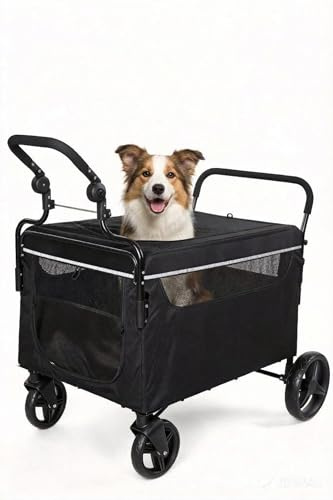 Hundeanhänger Faltbarer,Hundewagen Für Hunde Bis 70kg, Ein-Schritt-Bremse, Schub-Zug Pet Stroller Mit Rampe, Geeignet Für Camping & Outdoor-Spaziergänge