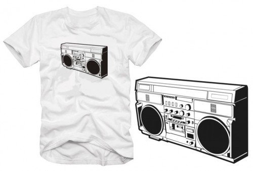 Coole Fun T-Shirts Ghettoblaster T-Shirt Music t-Shirts, Weiss, Grösse: L