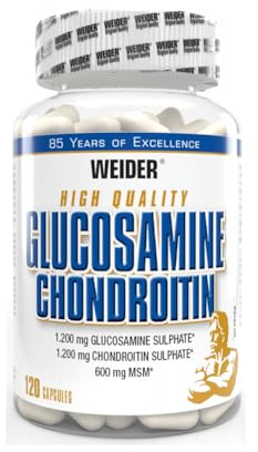 WEIDER Glucosamin Condroitin hochdosiert mit MSM, Glucosamin Komplex Kapseln, wertvolle Gelenknährstoffe als natürliche Ergänzung für einen aktiven Lebensstil, 120 Kapseln