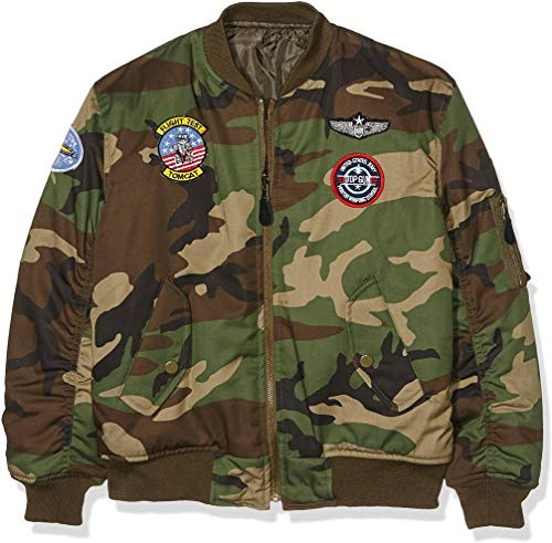 Mil-Tec® Kinder Fliegerjacke MA1® mit Abzeichen • Gefütterte Bomberjacke Jungen & Mädchen • Wind- & wasserabweisende Pilotenjacke • Outdoor Jacke Unisex • Schwarz/Weiß, XS
