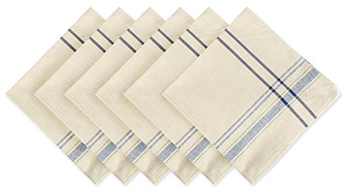 DII French Stripe Tabletop Collection Farmhouse Style Dining Table Linen Napkin Set, 20x20, Taupe/Blue, 6 Piece
