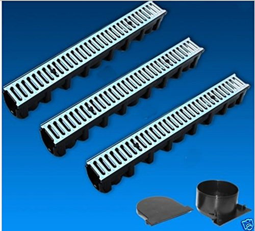 Entwässerungsrinne-Garagenset: 3 Meter-Komplett-SET, Gitterrost: Stahl verzinkt, mit Sperrverschluß