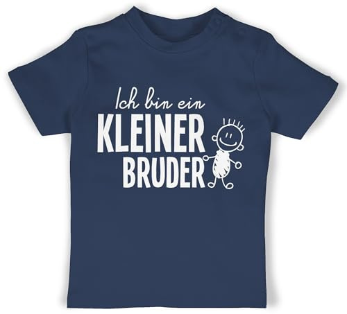 Baby T-Shirt Mädchen Jungen - Ich Bin EIN Kleiner Bruder Strichmännchen - 6/12 Monate - Navy Blau - Geschenk für zur Geburt Shirt mit Little Brother Lil bro Tshirt kleine brüder der t-Shirts