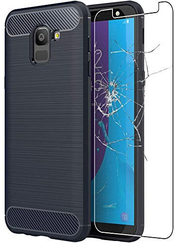 ebestStar - Coque pour Samsung J6 2018 Galaxy SM-J600F, Etui Protection Motif Carbone, Antichoc Souple TPU, Bleu Foncé + Verre Trempé