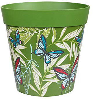 Hum Flowerpots, 22cm, Various Patterns Colours and Sizes, Indoor/Outdoor Plastic Plant Pot, Green Butterfly Palms