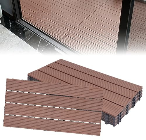 Froadp 60x30cm WPC Baldosa de Madera,Suelos de Plástico Compuesto de Exterior, Cubiertas de Rejilla con Sistema de Enchufe para el Balcón de la Terraza del Jardín(6 pcs, Marrón)