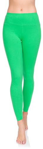 SOFTSAIL Leggings 95% Cotton Womens Leggings High Waist Leggings Full Length Ladies High Waisted Leggings Tummy Control Lady Legging Stretchy Pants Free Time Relax Walking Green, 14