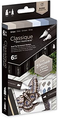Crafter's Companion SPECN-CS6-GRE Spectrum Noir Classique Blend Alcohol Marker Dual Nib Pens Set-Greys-Pack of 6, One Size