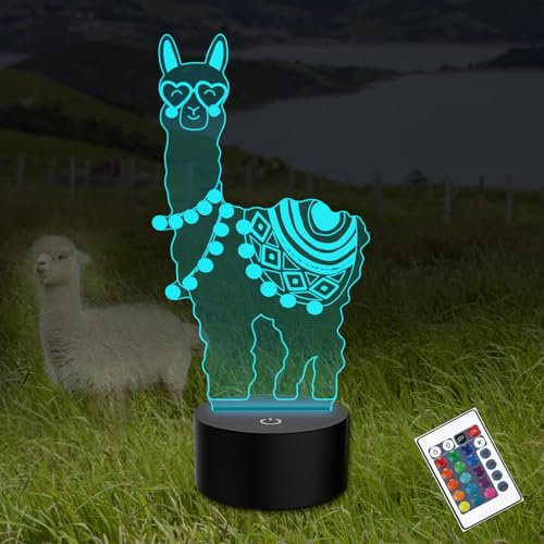 PONLCY 3D Illusion Lampe Alpaka Led Nachtlicht, 16 Farben Fernbedienung USB Schreibtischlampen, Schlafzimmer Dekoration Tischlampe für Kinder Weihnachten Geburtstag Geschenke