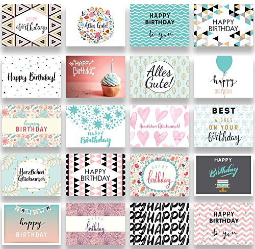Friendly Fox Geburtstagskarten, 20 Karten zum Geburtstag, DIN A6 Postkarten Glückwunsch Geburtstag, Happy Birthday cards - Set 1