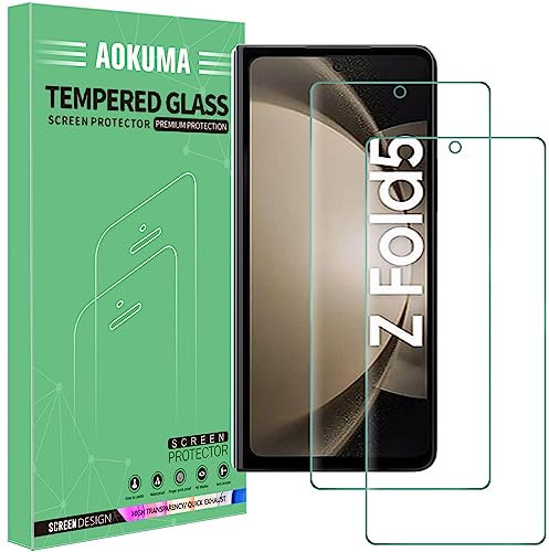 AOKUMA Verre Trempé compatible Samsung Galaxy Z Fold 5, [Lot de 2] Protection d'écran Pour Samsung Galaxy Z Fold 5 [0.26mm] [Extrêmement résistant aux rayures] [Haute définition][Facile à installer]