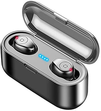 KingbeefLIU 2pcs F9 Wireless Earbuds Waterproof Binaural Stereo ABS Bluetooth-compatible 5.0 Binaural Light Display True Wireless Stereo In-ear Earphones for Sports Black