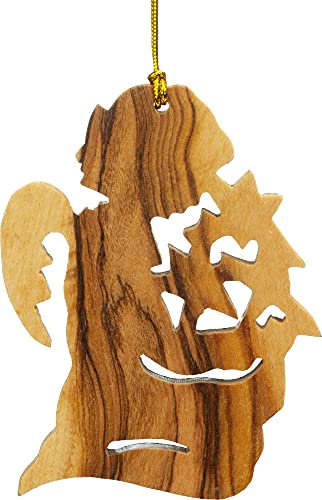 SIKORA BS-OH Baumschmuck Olivenholz Anhänger aus Bethlehem - 28 Modelle wählbar, Olivenholz:No.10 Engel Sternenfänger H ca 7cm