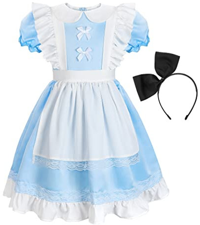 ReliBeauty Mädchen Kostüm Kinder mit Haarreif Blau,120