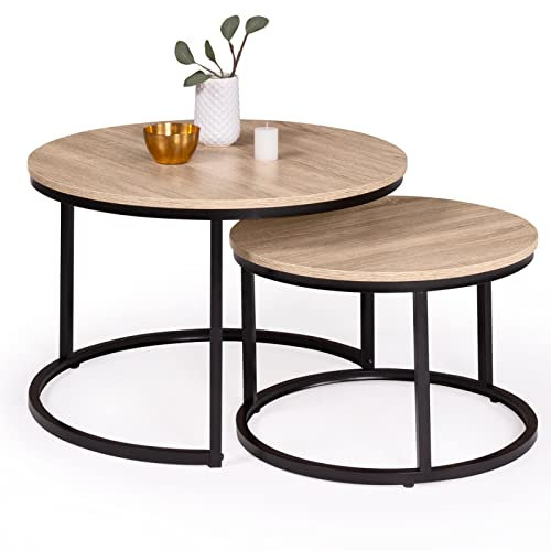IDMarket - Lot de 2 Tables Basses gigognes Detroit Rondes 54/70 Design Industriel