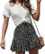 Hoerev Damen Mädchen Floral ausgestellter kurzer Rock niedlich hohe Taille Rüschen Rock Strand Minirock,Schwarzer weißer Punkt，Größe XL