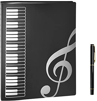 WUHEECOME 80 Seiten Chormappen mit Stift Kunststoff A4 Notenmappe Langlebig Stilvoll Noten Mappe Musik Chormappe mit Transparenten Innenseiten Schwarz Mappe für Notenblätter Instrumentalist Musiker