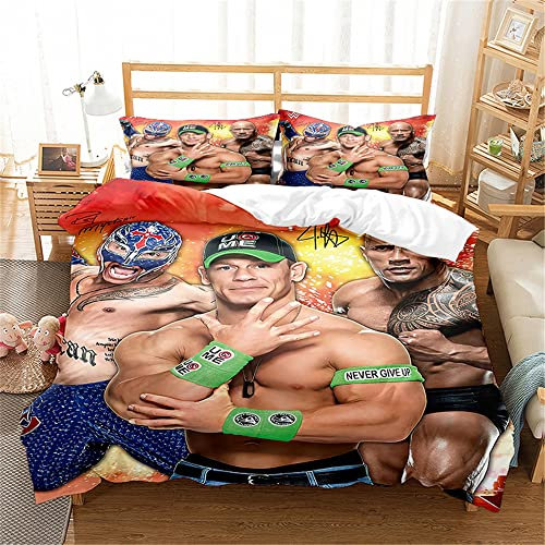 ESAAH 3D WWE Bettwäsche-Sets, 3-teiliges Ultraweiches Bettbezug Set Mit Kissenbezügen, Mikrofaser,Bettbezug Und Kissenbezug (A5,135x200cm+75x50cmx1)