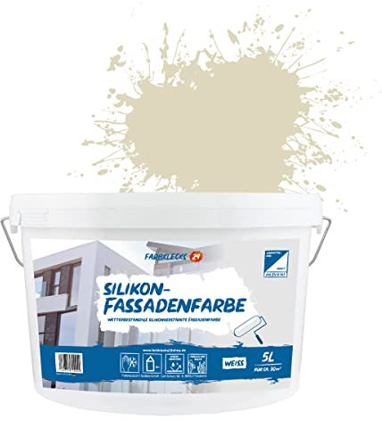 Farbklecks24 Silikon-Fassadenfarbe Color (versch. Größen/Farben) hohe Deckkraft, Wetterschutz, schmutzabweisend (5L, Beige 1-1)