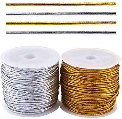 Craftdady 4 rotoli di corda elastica rotonda metallica in 2 colori di poliestere elasticizzato per perline di filo per gioielli fai da te decorazione regalo