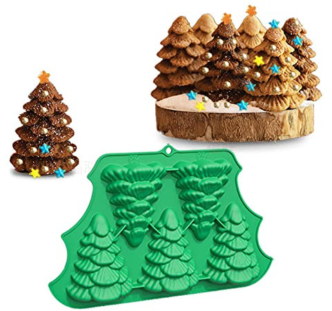 3D Christmas Tree Cake Chocolate Baking Mold, Xmas Cookie Candy Mousse Mould Tray Ice Cube Fondant Cupcake Party Dessert Decorating Tool Sugarcraft Bakeware