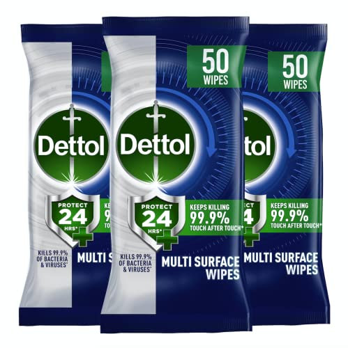 Dettol Protect 24, Multi-surface Antibacterial Disinfectant Wipes, Ocean Fresh, Pack of 50 Wipes x 3