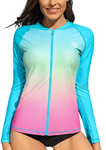 ATTRACO Womens Rash Vest Zipper Long Sleeve UPF 50 Rash Guard Wetsuits Swimsuits