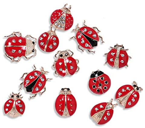 Ensemble de broches coccinelle à sept étoiles - Broche en forme d'insecte mignonne - Strass - Émail - Sept étoiles - Coccinelle - En forme d'animal de dessin animé - Bijoux cadeaux, Métal