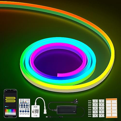 WIFI RGBIC Neon LED Streifen 3m, 12V Dimmbar LED Strip Aussenbereich, 96LED/M, APP Steuerbar, IP67 Wasserdicht LED Leiste RGBIC Schlauch Außen Lichtband Kompatibel Mit Alexa Und Google